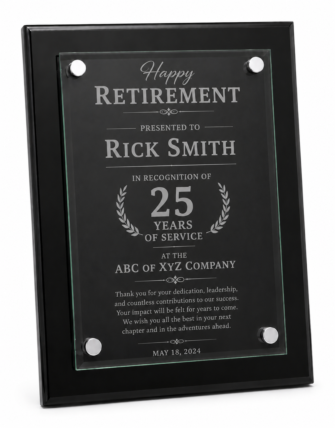 Personalized Retirement Gift Floating Glass Plaque