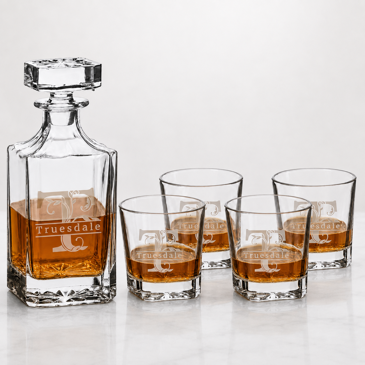 Personalized decanter and whiskey glass gift set