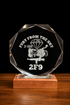 Personalized 2-508th Fury crystal award with paratrooper engraving on a wooden base