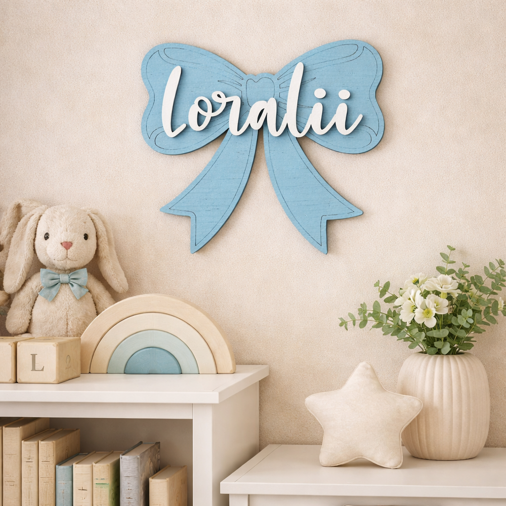 Personalized layered wooden bow name sign for a girl&