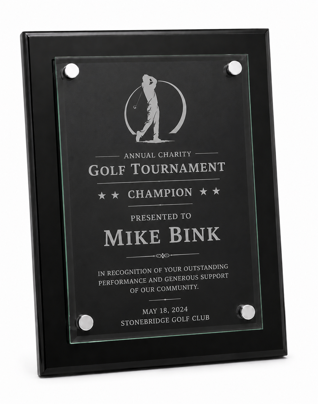 Custom Golf Tournament Floating Glass Plaque Award