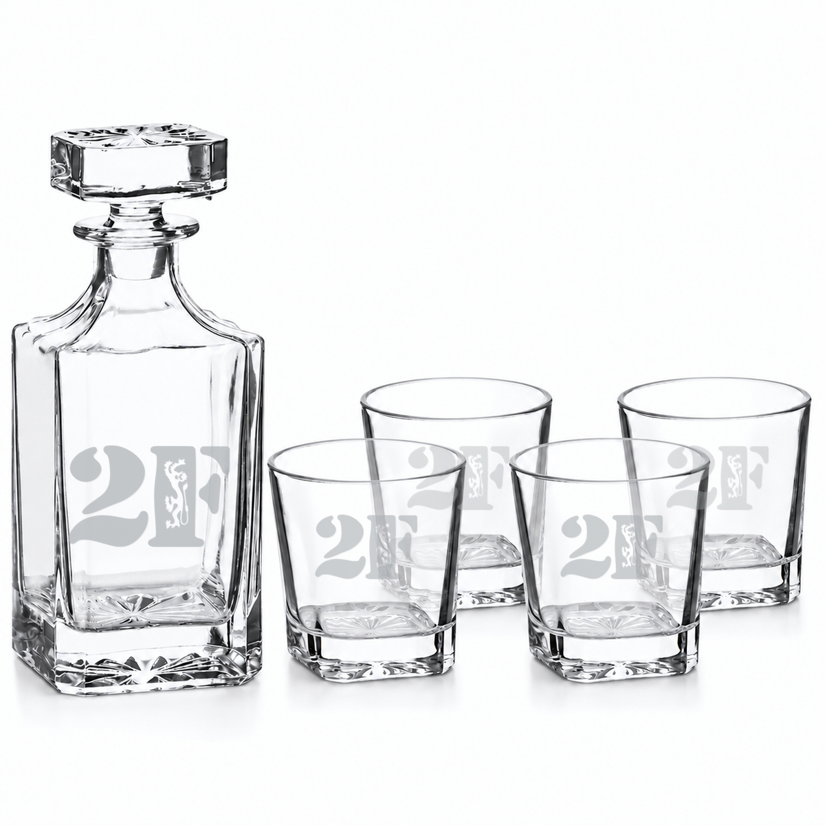 Square Decanter &amp; Whiskey Glass Set 2Fury