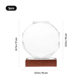 Blank octagonal crystal award on a wooden base with size measurements